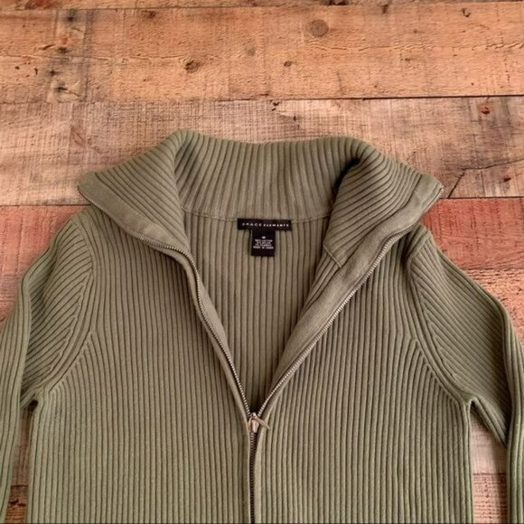 Grace Elements ribbed knit full zip up green sweater with oversized collar - M - Picture 5 of 8